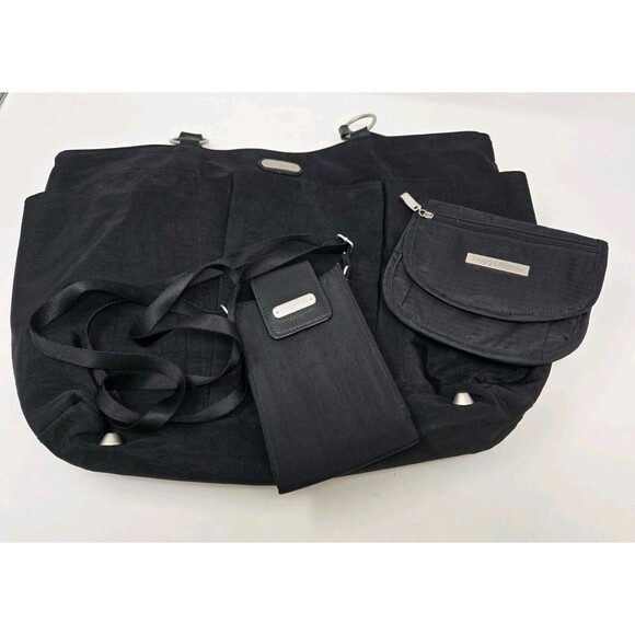 BAGGALLINI BLACK NYLON SHOULDER BAG PURSE TRAVEL LOT PHONE HOLDER POUCH LOT OF 3 - Picture 1 of 16